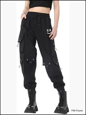 Small High Waist Cargo Sweatpants with Drawstring and Pockets Techwear Joggers